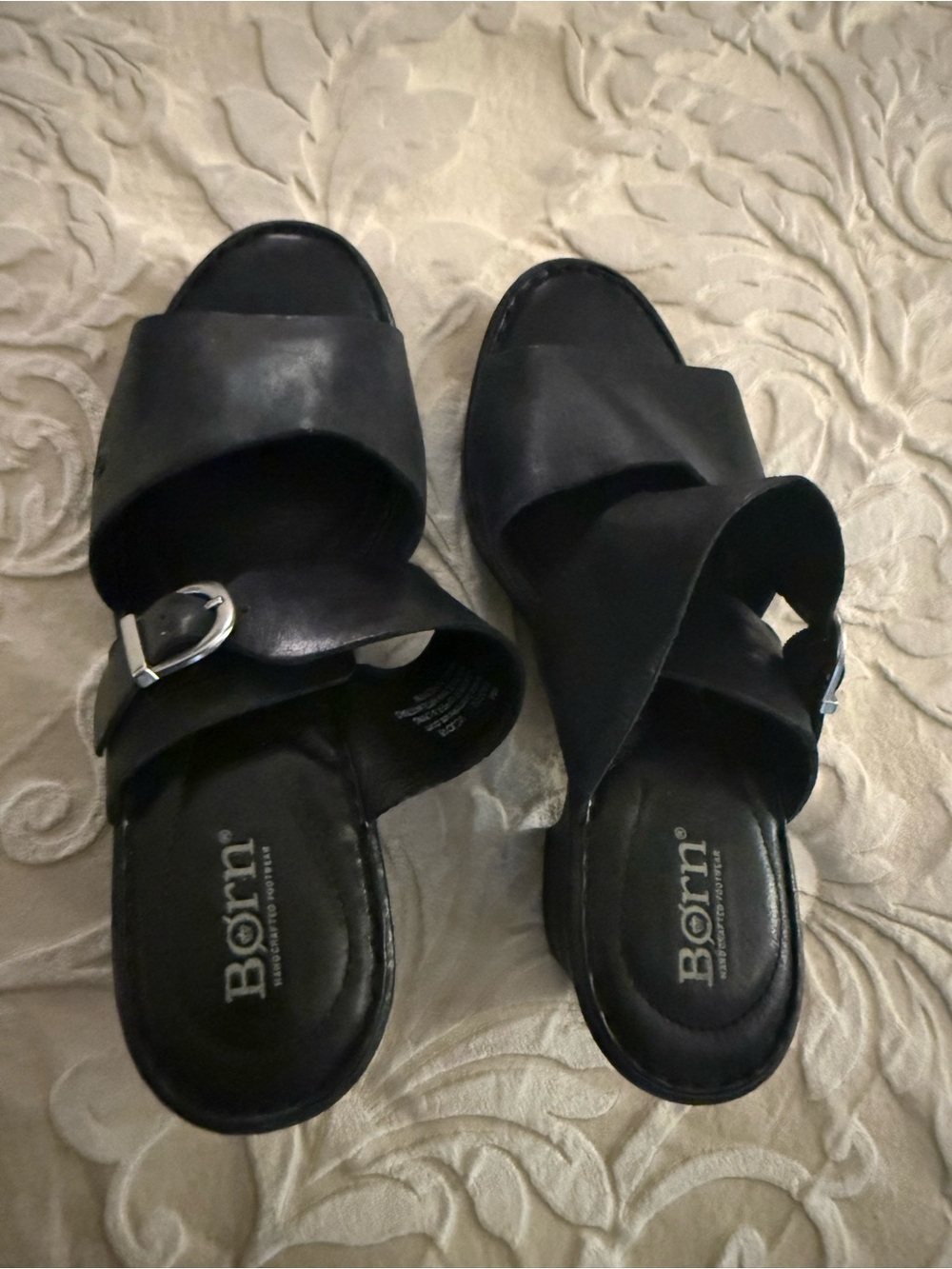 Born Black Leather Crossover Buckle Slide Sandsls